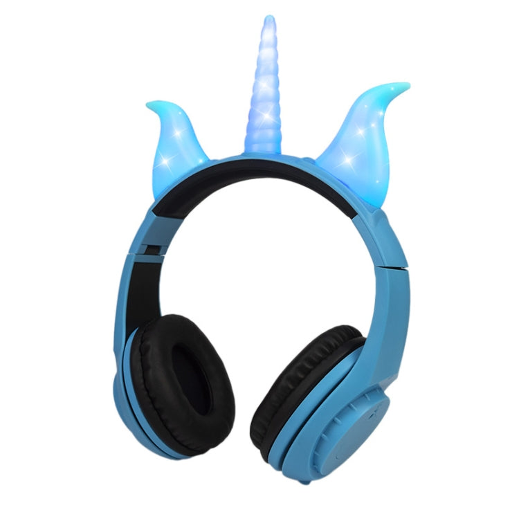 LX-CT888 3.5mm Cartoon Cartoon Glowing Horns Headphones Cable length: 1.5m (Rhino Horn Blue)
