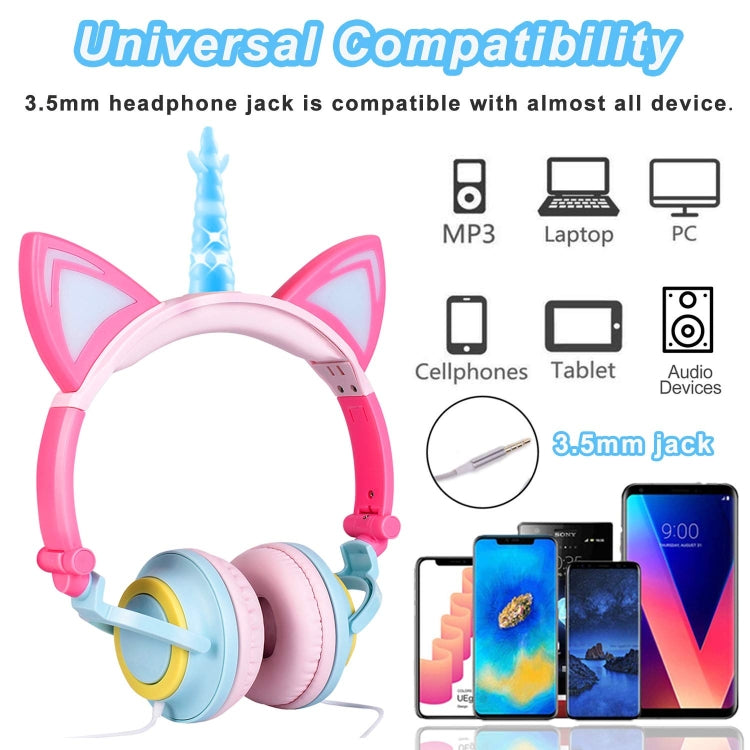 LX-CT888 3.5mm Kids Wired Cartoon Glowing Horns Computer Headphones Cable length: 1.5m (Unicorn)