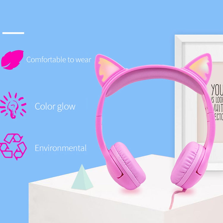 LX-K06 3.5mm Wired Children Learning Headphones Luminous Cat Ear Cable Length: 1.2m (Purple)