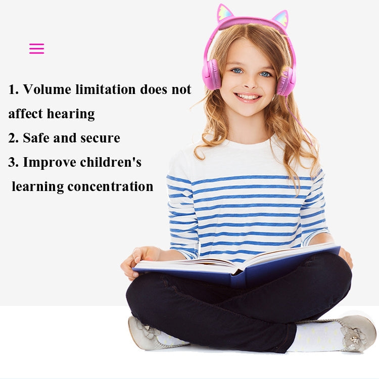 LX-K06 3.5mm Wired Children Learning Headphones Luminous Cat Ear Cable Length: 1.2m (Purple)