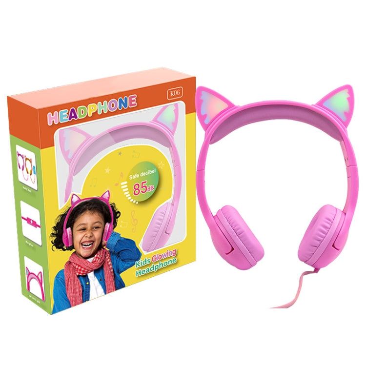 LX-K06 3.5mm Wired Children Learning Headphones Luminous Cat Ear Cable Length: 1.2m (Pink)