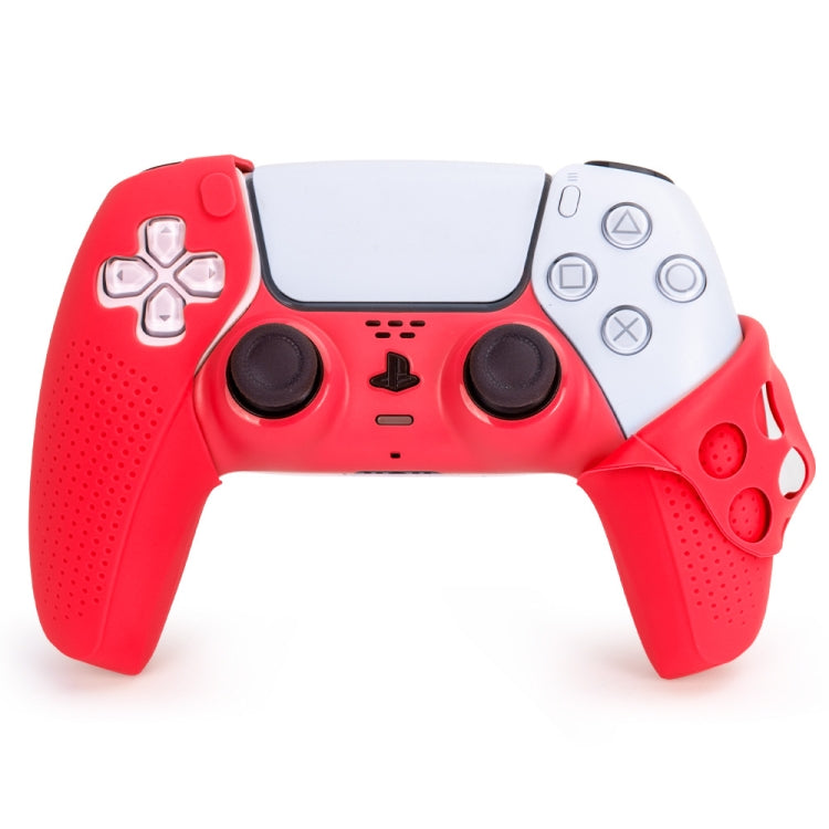Handle TP5-1529 Wires Game Split Silicone Case + PC Decorative Strip + 2 Rocker Protective Cap For PS5 (Red)