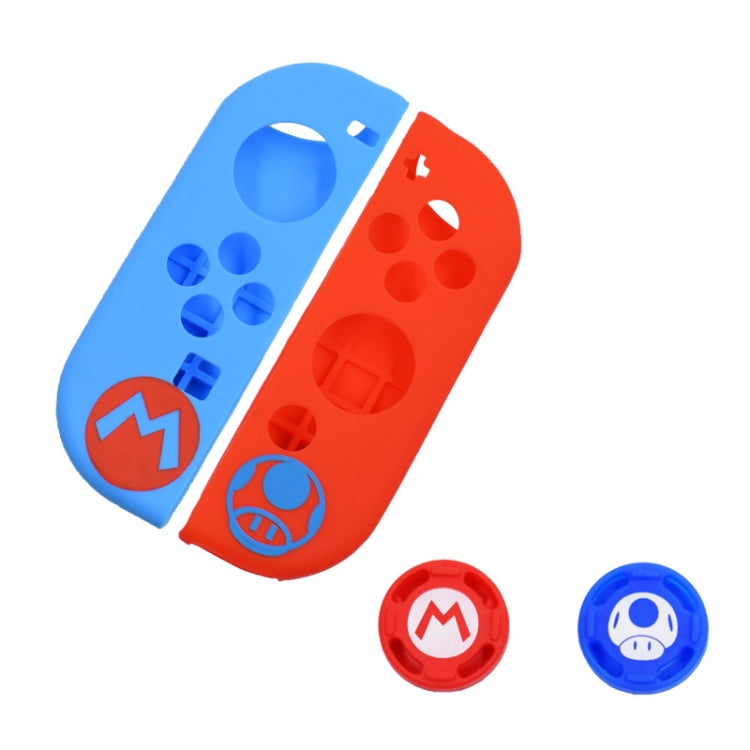 2 Conjuntos Funda de Silicona con motivos con Tapa de Botón de mango Para el interruptor Nintendo (Azul Rojo)