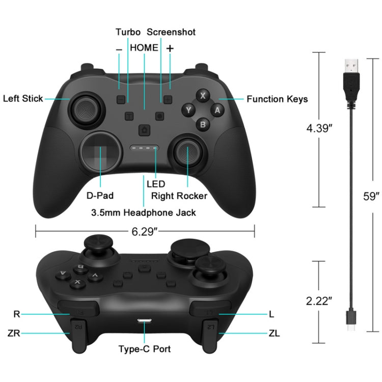 Poignée de console de jeu Bluetooth sans fil MB-S819 avec gyroscope vibrant de réveil pour Nintendo Switch (noir)