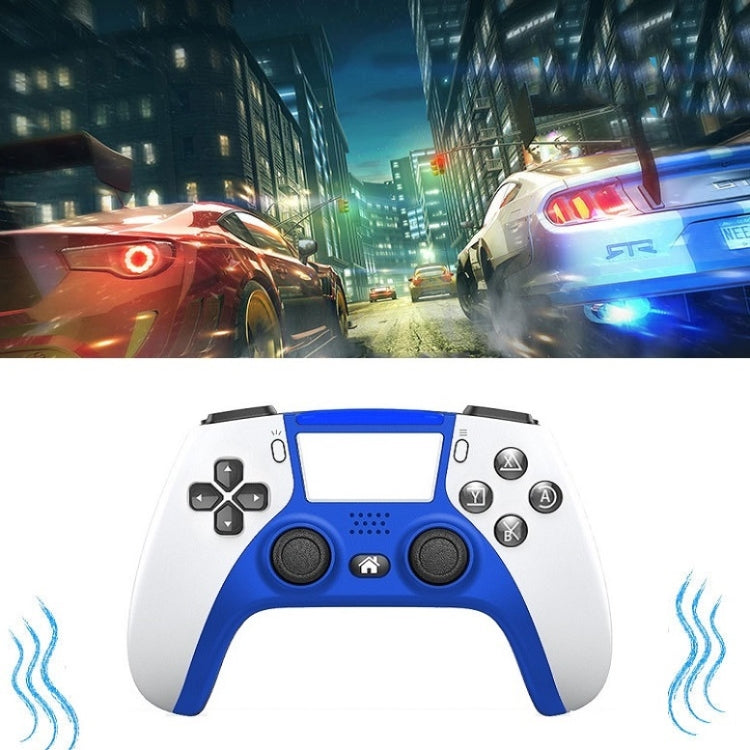 Manette de jeu programmable à double vibration sans fil Bluetooth Six-EXAXIS pour PS4 (bleu)