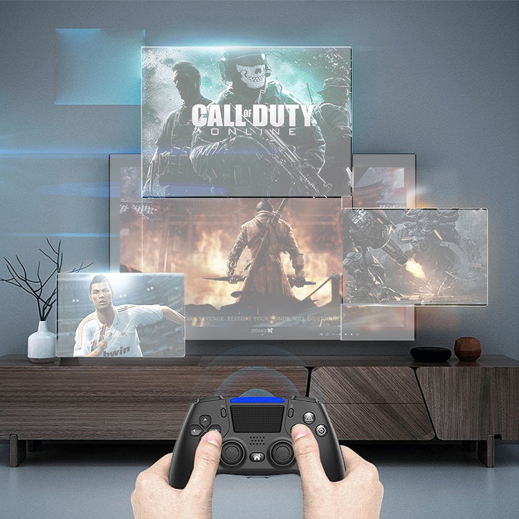 Manette de jeu programmable à double vibration sans fil Bluetooth Six-EXAXIS pour PS4 (bleu)