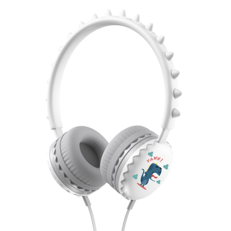 Y18 Cartoon Dinosaur Wired Control Sports Headphones with Microphone Cable length: 1.2m (White)