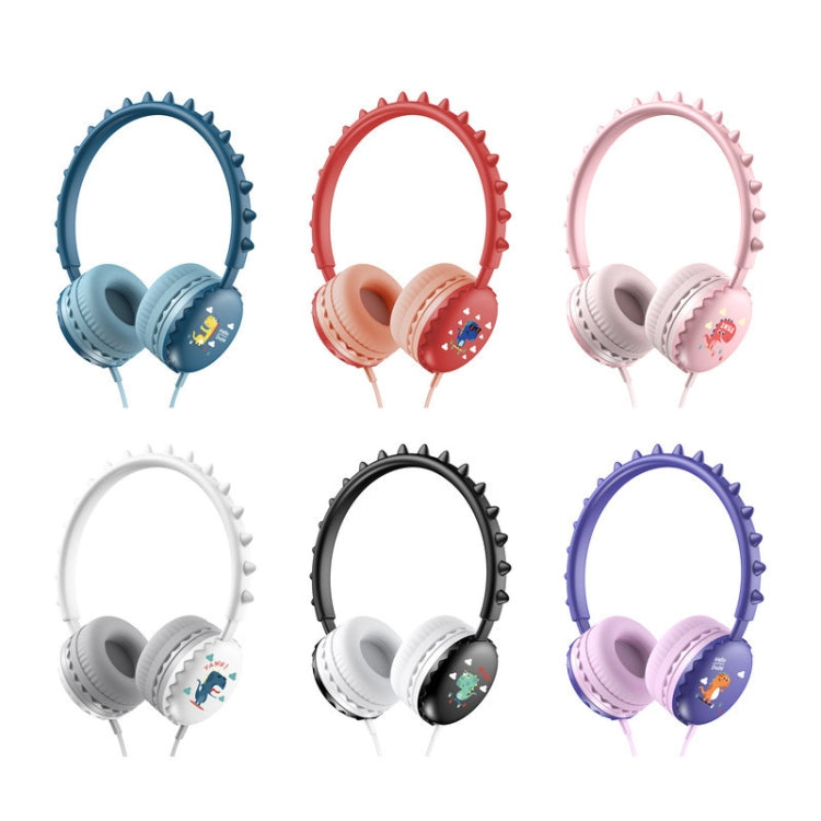 Y18 Cartoon Dinosaur Wired Control Sports Headphones with Microphone Cable length: 1.2m (Pink)