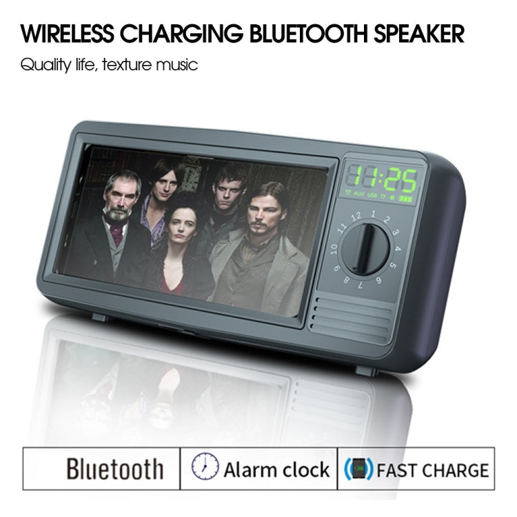 N57 Retro TV TV Forme Chargeur sans fil Bluetooth Support de téléphone portable avec horloge et fonction d'alarme Prend en charge la carte U-DISK TF (Noir)