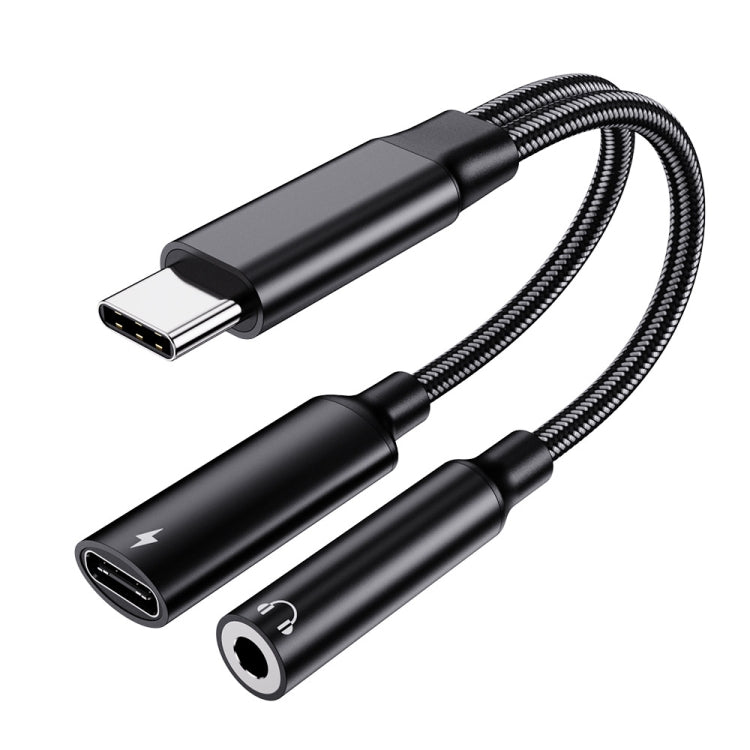 USB-C / Tipo-C Macho a 3.5mm + Tipo-C Mujer 2 en 1 Adaptador de Audio Adaptador Digital Aux Adaptador (Negro)