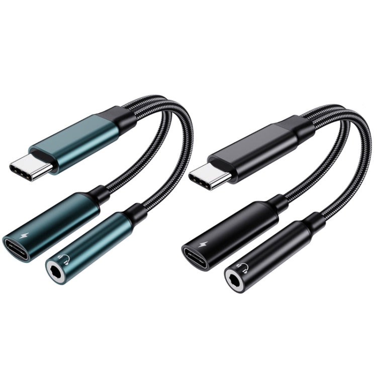 USB-C / Tipo-C Macho a 3.5mm + Tipo-C Mujer 2 en 1 Adaptador de Audio Adaptador Digital Aux Adaptador (Negro)