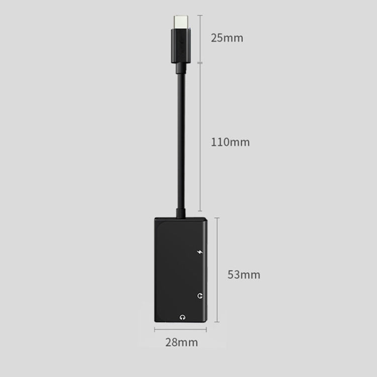 3 en 1 Macho USB-C / TYPE-C a 3.5mm + PD 60W Carga Hembra Y Audio DE Audio Digital (Negro)