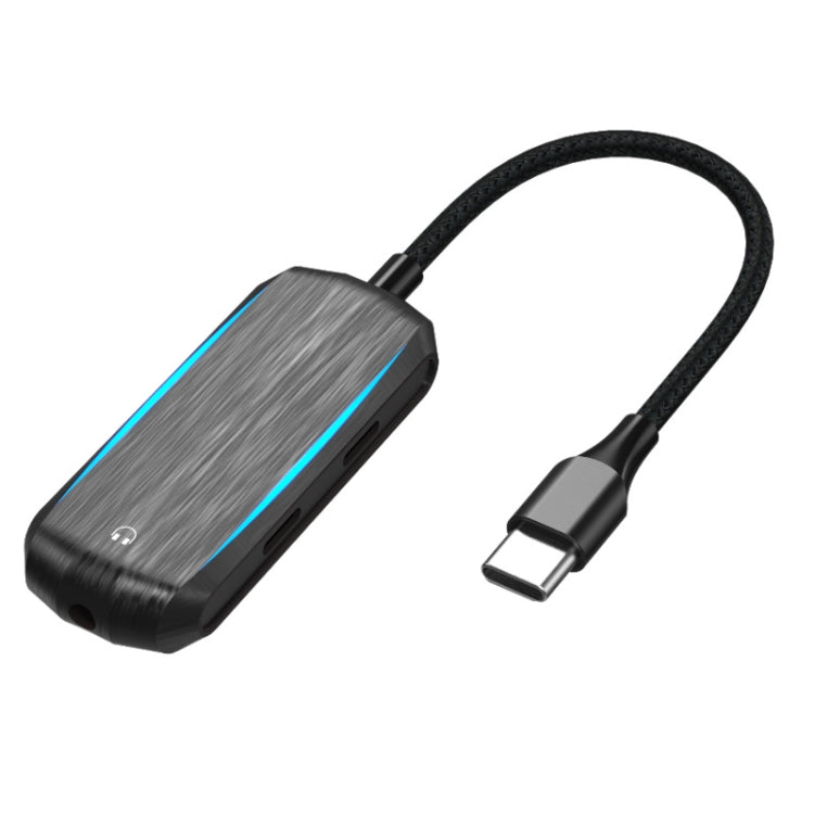 BY203 3 en 1 USB-C / TYPE-C Macho a 3.5 mm + PD 60W Carga y Adaptador de Audio Digital con luz RGB (Negro)