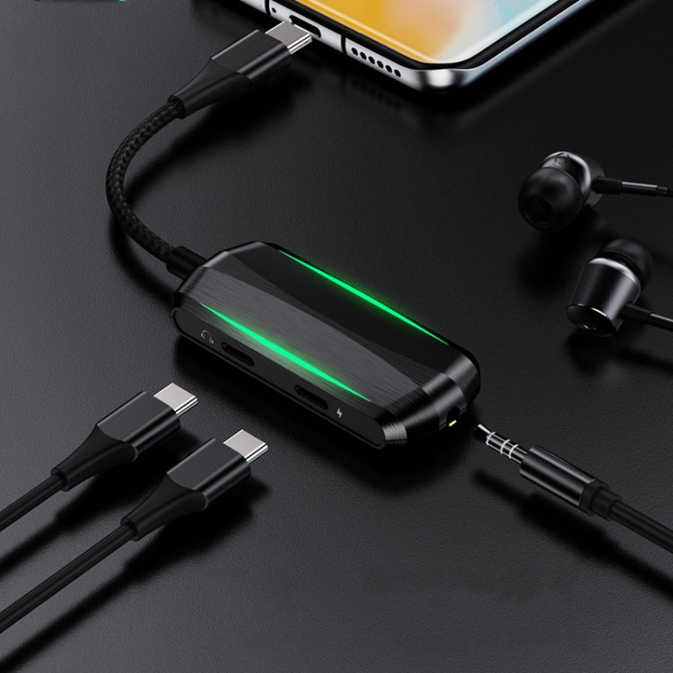 BY203 3 in 1 USB-C / TYPE-C Male to 3.5mm + PD 60W Charging and Digital Audio Adapter with RGB Light (Black)
