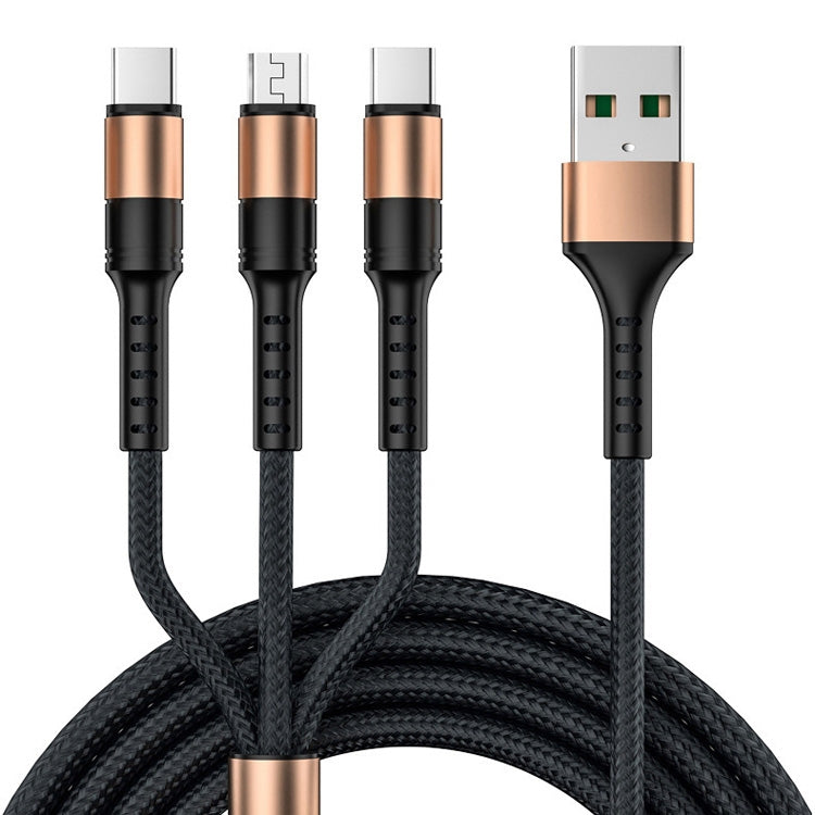 3 in 1 USB to Type C + Micro USB Quick Charge Fast Sync Data Cable Output: 3A (Gold)