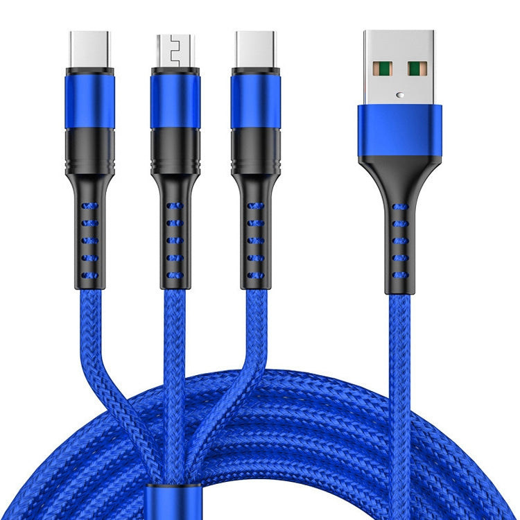 3 en 1 USB a Dual Tipo C + Micro USB CAPA DE Carga RÁPIDA SYNC Cable PROPUESTA: 3A (Azul)