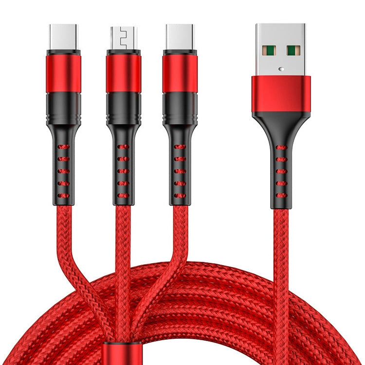 3 en 1 USB a Dual Tipo C + Micro USB CAPA DE Carga RÁPIDO Cable DE Datos PROPUESTA: 5A (Rojo)