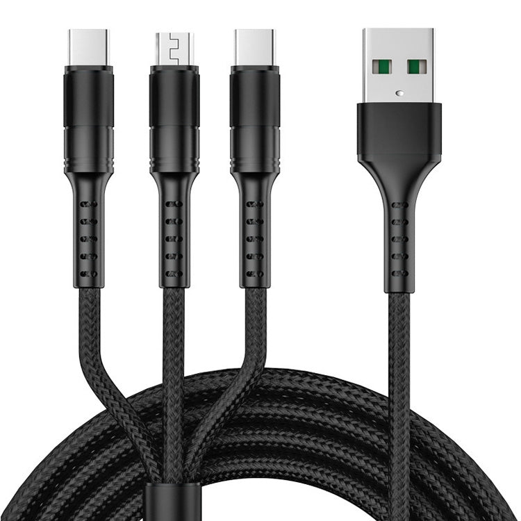 3 en 1 USB vers Type C + Micro USB Quick Charge Fast Sync Data Cable Output: 5A (Noir)