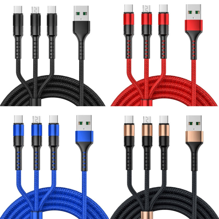 3 en 1 USB a Dual Tipo C + Micro USB CAPA DE Carga RÁPIDA Cable DE Datos SALIDA: 5A (Azul)