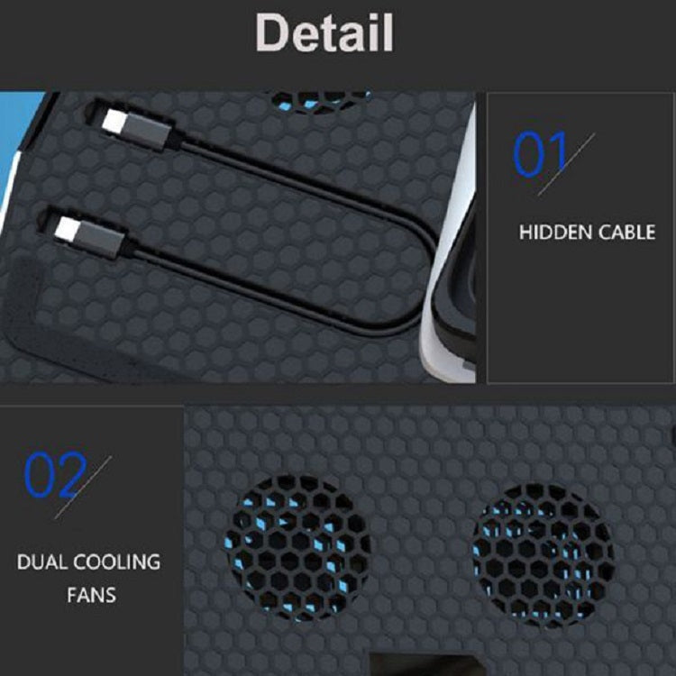 2 PCS Honcam Jeu Console de Jeu Poignée de Ventilateur de Refroidissement Dock de Charge pour PS5 (Noir)