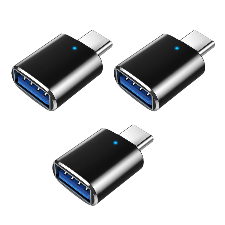 3 PCS USB 3.0 Hembra a USB-C / TYPE-C Hombre OTG Adapte con luz indicadora (Negro)
