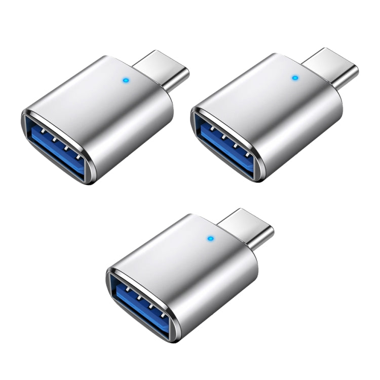 3 PCS USB 3.0 Female to USB-C / Type C Male OTG Adapter with Indicator Light (Silver)