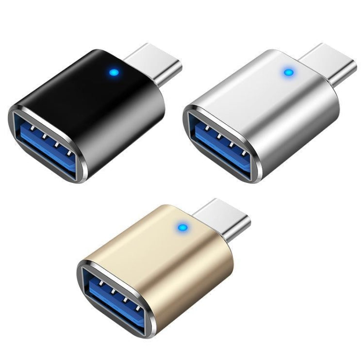 3 PCS USB 3.0 Hembra a USB-C / TYPE-C Hombre OTG Adapte con luz indicadora (Negro)