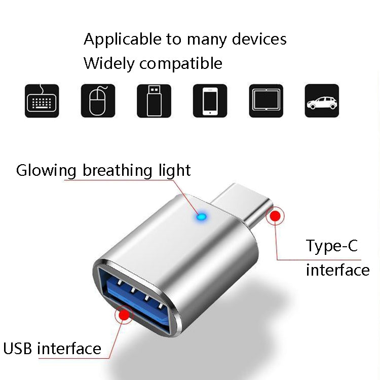 Adaptateur OTG mâle 3 PCS USB 3.0 femelle vers USB-C / Type C mâle avec voyant lumineux (doré)