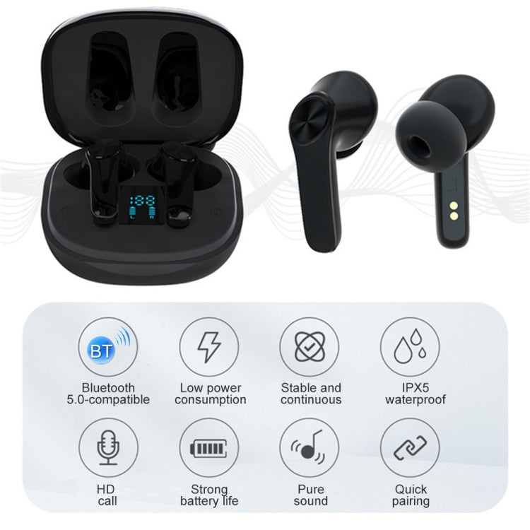 XT18 TWS Wireless Bluetooth 5.0 Heavy Bass Headphones with Digital Display (White)