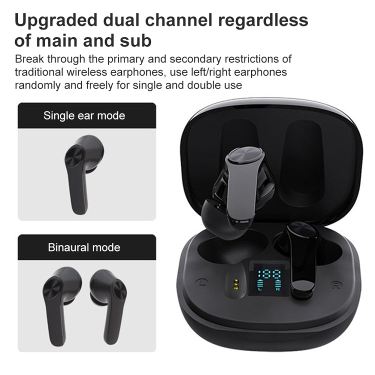 XT18 TWS Wireless Bluetooth 5.0 Heavy Bass Headphones with Digital Display (Black)