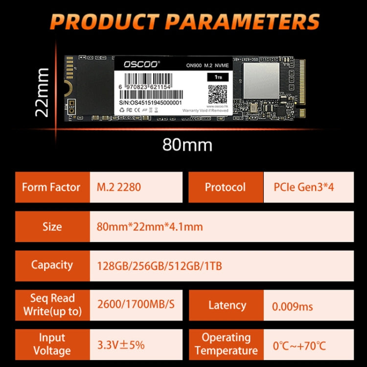 OSCOO ON900 NVME SSD SOLID STATE DISTRACTOR CAPACITY: 128 GB