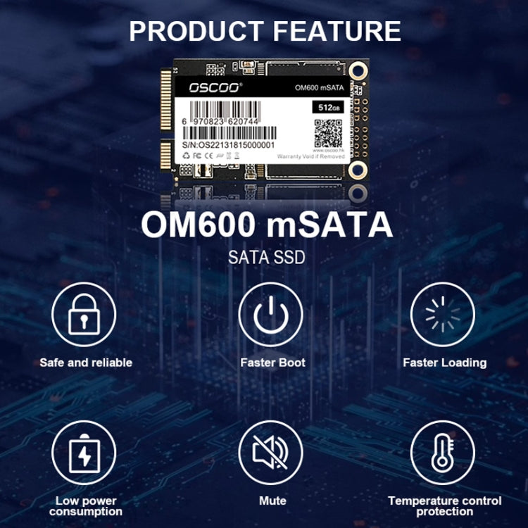 Capacité du disque SSD pour ordinateur OSCOO OM600 MSATA : 256 Go