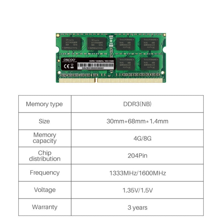 Capacité de la mémoire de l'ordinateur OSCOO DDR3 NB: 4 Go 1333 MHz