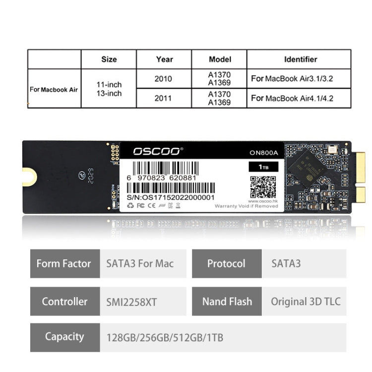 OSCOO ON800A COMPUTADORA SANDA SOLIDA SOLIDA Para MACBOOK CAPACIDAD: 128 GB