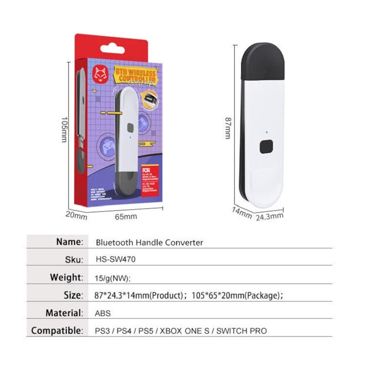 Receptor de convertidor de mango Bluetooth Para PS5 / PS3 / PS4 / Switch Pro / Xbox One / Slim (Blanco)