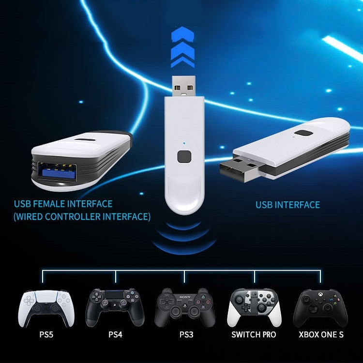 Receptor de convertidor de mango Bluetooth Para PS5 / PS3 / PS4 / Switch Pro / Xbox One / Slim (Blanco)