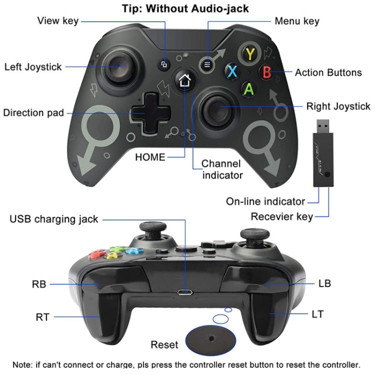 Manette de jeu à connexion directe sans fil N-1 2.4G Joystick pour Xbox One (gris)