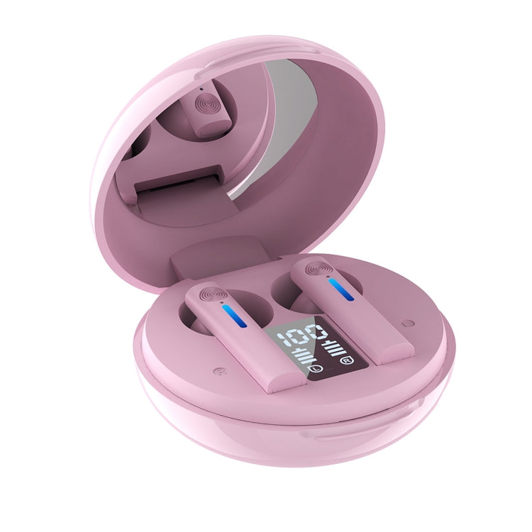 T15 TWS Bluetooth Inalámbrico In-Ear Auriculares Deportivos con espejo de maquillaje (Rosa)