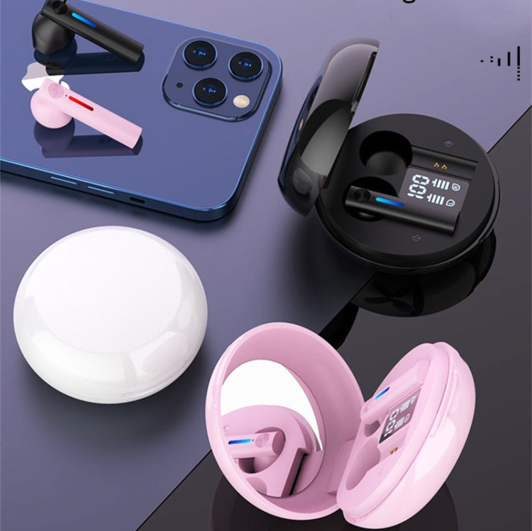 T15 TWS Bluetooth Wireless In-Ear Sports Headphones with Makeup Mirror (Pink)
