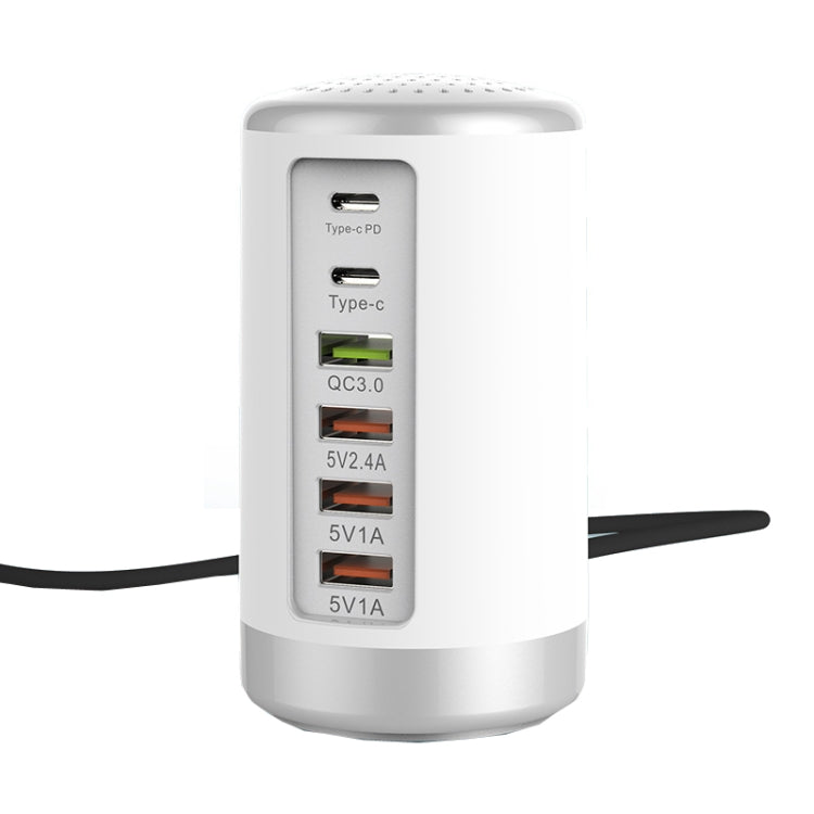 4 x USB + 2 x Type-C Cylindre Multifonction Chargeur 65W US Plug (Blanc)