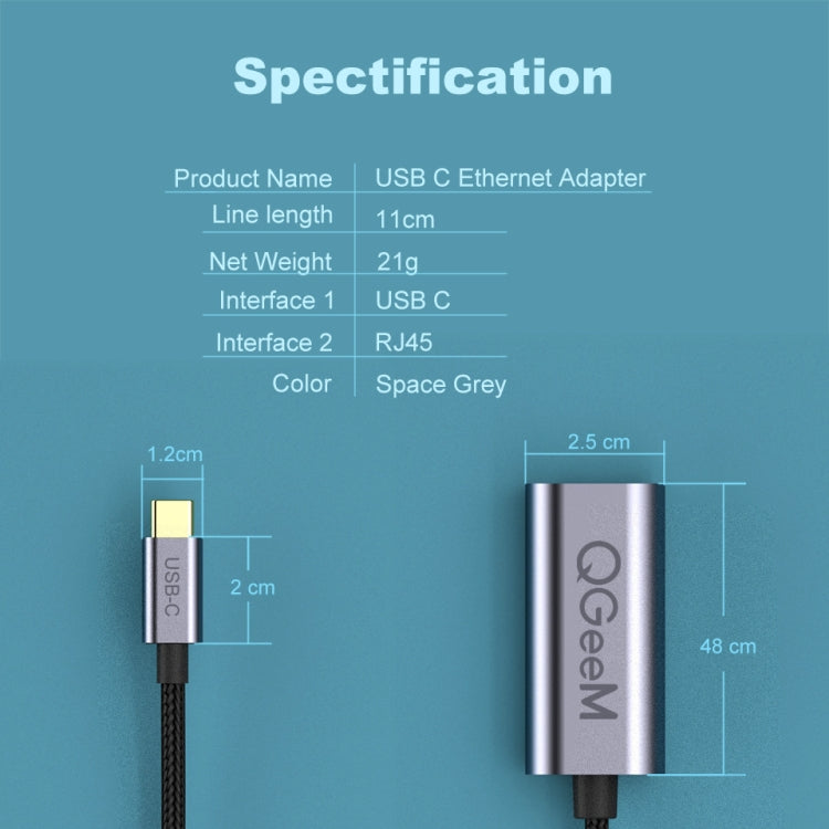 Adaptador QGEEM QG-UA05 USB-C a Ethernet (Gris Plateado)
