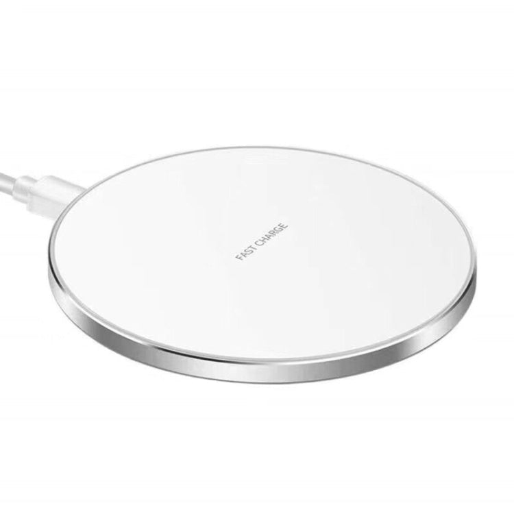 15W Round Wireless Charger with Smart Fast Charge (Silver + White Surface)