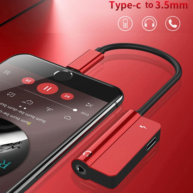 2 PCS 2 en 1 Adaptador de Audio de Auriculares Tipo-C a Tipo-C + 3.5 mm (Rojo)