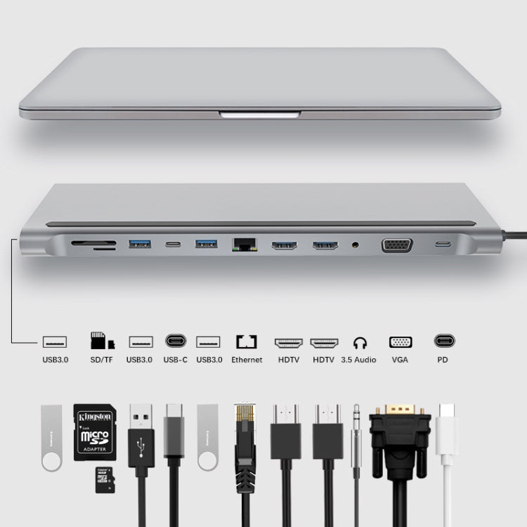 12 in 1 Type C Laptop Smart Station (Grey)