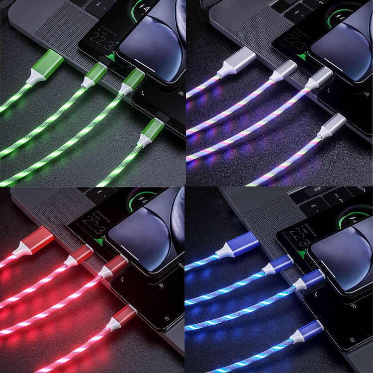 Modèle de ligne de charge à trois têtes 8 broches + Type-C + Micro USB Streamer: 3 en 1 1,2 m (coloré)