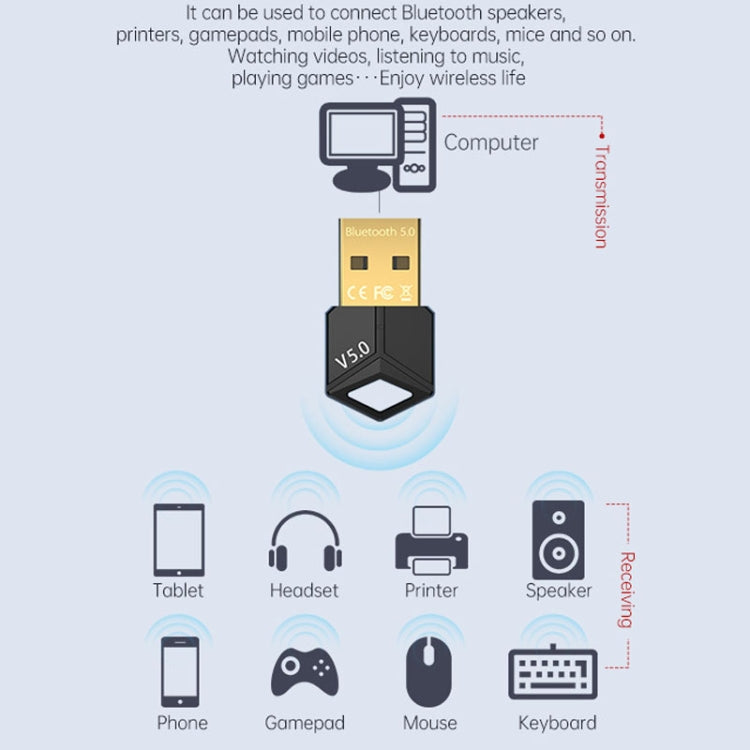 2 PCS USB Bluetooth Adapter 5.0pc Wireless Audio Audio Sender Farbe: Schwarz