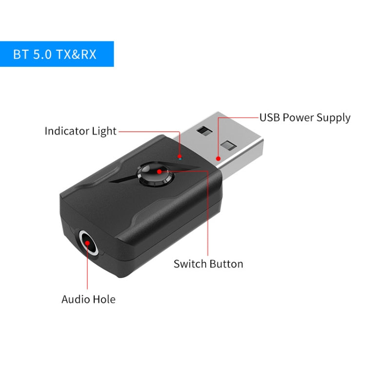 2 PCS 5.0 Bluetooth Transmitter AUX Receiver USB Dual Output Computer Audio Adapter