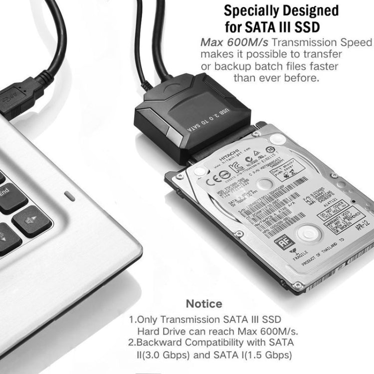 SATA A USB3.0 Cable de transmisión de fácil unidad EXTERNO 2.5 / 3.5 pulgadas Cable adaptador de Disco Duro (Negro)