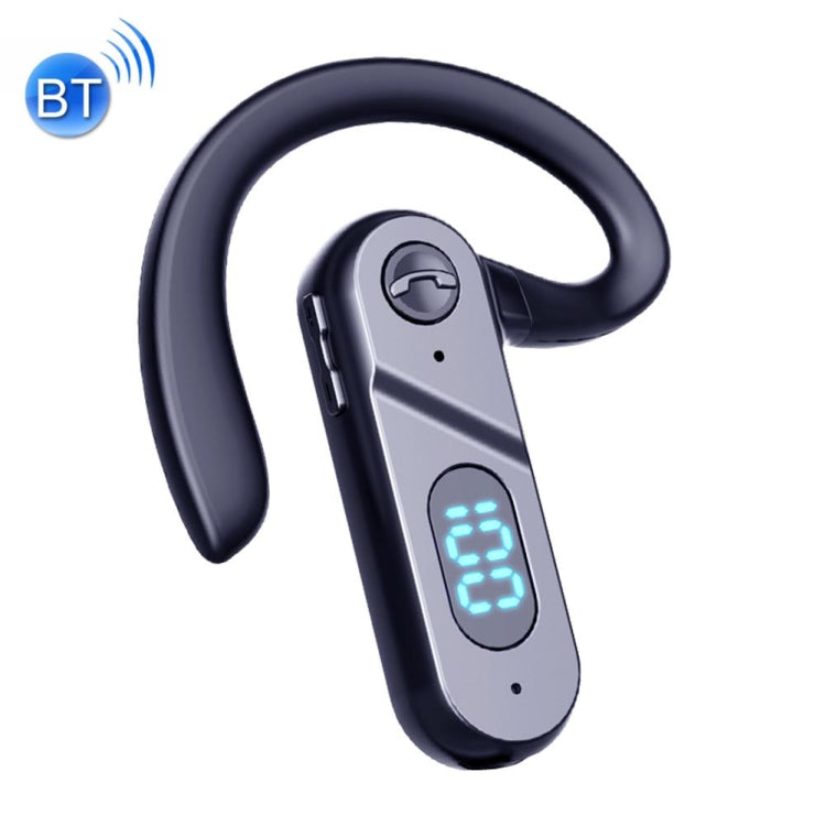 V28 Bluetooth Headphones Hanging EAR Digital Display Single Ear Voice Control Earphone (Black)