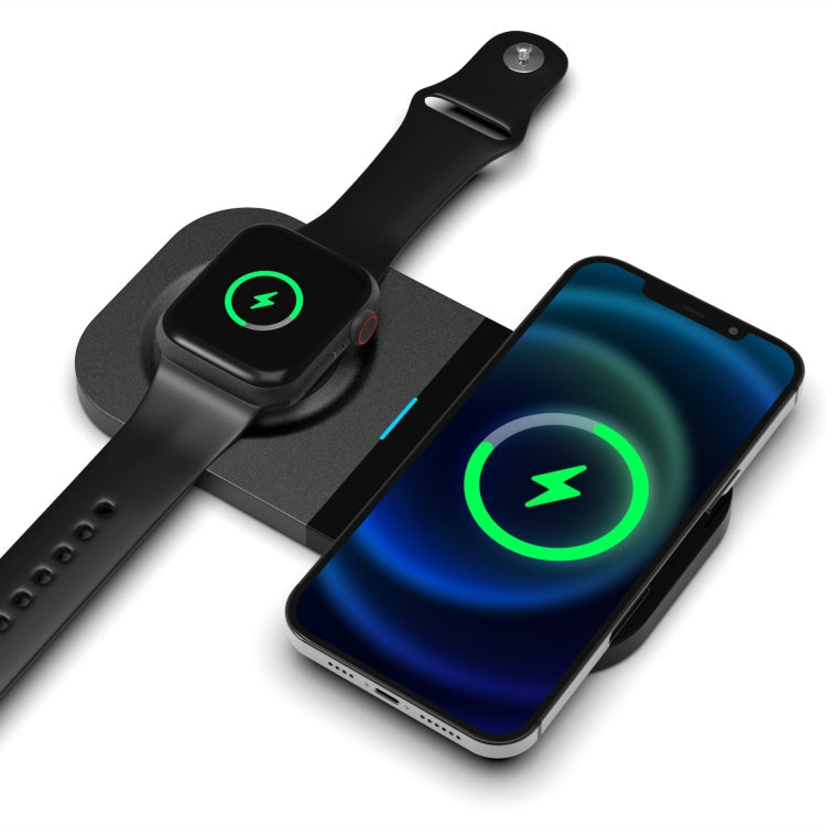 2 in 1 Wireless Charger suitable for Apple / Qi Mobile Phone and Apple Watch 7 / SE / 6 / 5 / 4 / 3 / 2 (Black)